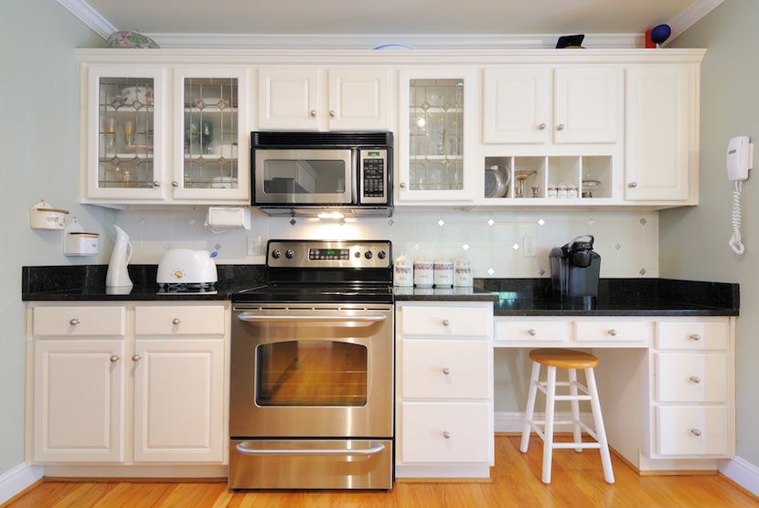 simple one wall white kitchen cabinets